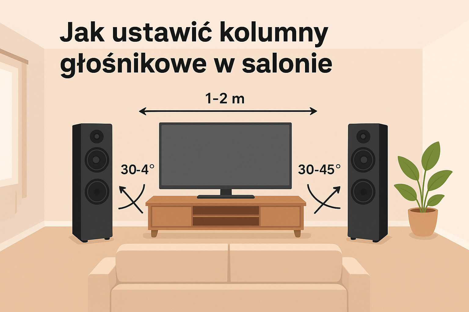 Jak ustawić kolumny w salonie (odległości, kąty, ściany)