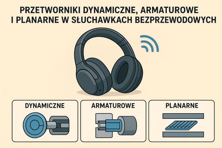 Przetworniki dynamiczne, armaturowe i planarne w słuchawkach bezprzewodowych.